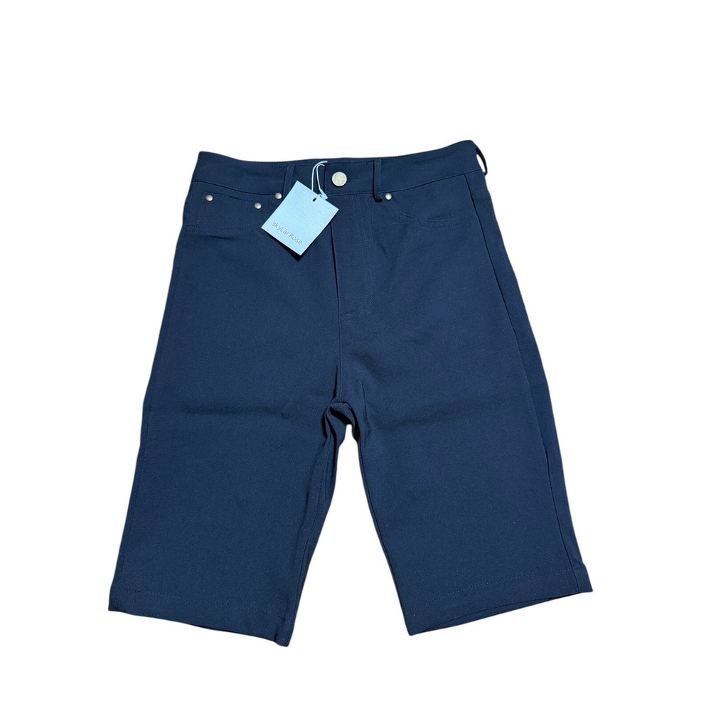 Skylar Rose Navy Bermuda Shorts NWT High Rise Minimalist Preppy Women's Sm Clean